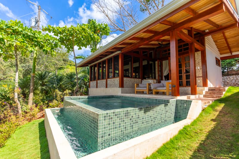 The Ledge Villa infinity pool facing the Chinampas plantations